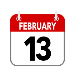 13 February, calendar date icon on white background.
