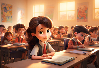 Fototapeta premium AI-generated image of students in a classroom 3D Animation Style