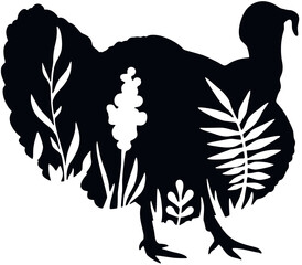 Turkey - Floral Animals Vector, Cut Stencil, Laser Cut