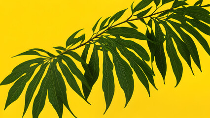 Obraz premium Tropical green foliage seamless pattern on bright yellow backdrop for background
