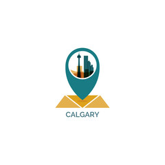 Canada Calgary map pin point geolocation modern skyline shape pointer vector logo icon isolated illustration. Canadian Alberta pointer emblem with landmarks and building silhouettes