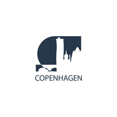 Denmark Copenhagen cityscape skyline capital city panorama vector flat modern logo icon. Nordic Europe region emblem idea with landmarks and building silhouettes