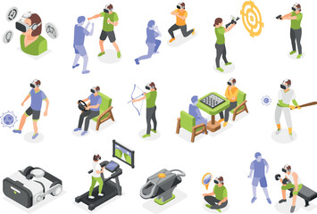 Vr Gamifications Sports And Trainings Isometric Icon Set
