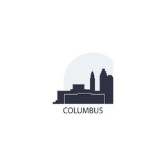 USA United States Columbus cityscape skyline capital city panorama vector flat modern logo icon. US Ohio American state emblem idea with landmarks and building silhouettes at sunset sunrise