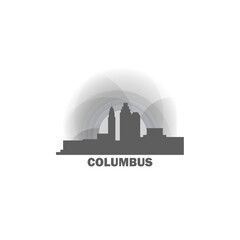 Obraz premium USA United States Columbus cityscape skyline capital city panorama vector flat modern logo icon. US Ohio American state emblem idea with landmarks and building silhouettes at sunset sunrise