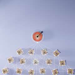 Red dartboard and black arrow connection linkage with human icon for customer focus target group...
