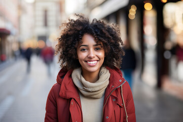 AI generated image of african american young woman in the city