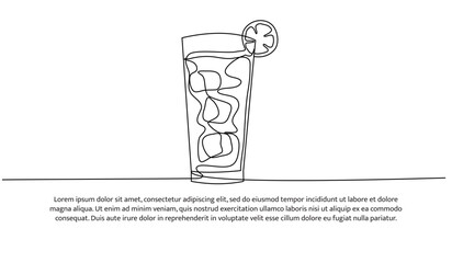 Lemon juice one continuous line design. Restaurant drink menu design concept. Decorative elements drawn on a white background.