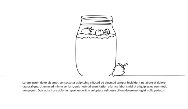 Strawberry smoothie one continuous line design. Restaurant drink menu design concept. Decorative elements drawn on a white background.