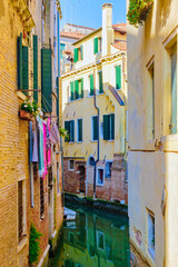 Fototapeta na wymiar Canals of Venice Italy during summer in Europe, Architecture and landmarks of Venice. Italy Europe at night