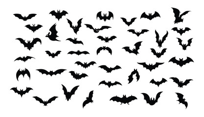 Collection of halloween bats silhouettes - obrazy, fototapety, plakaty