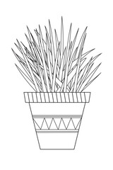 Grass illustrations indoor houseplant collection with design pot coloring page