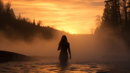 Fototapeta premium woman in river sunset
