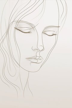 A woman drawn with one continuous Line black ink line art generative AI