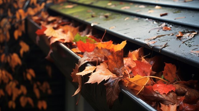 gutter clogged with autumn leaves