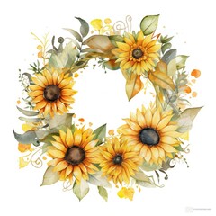 A cute sunflower wreath in a circle sublimation clipart generative AI