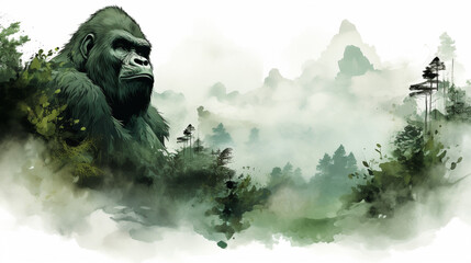 Fototapeta na wymiar Majestic Gorilla Amidst the Verdant Forest