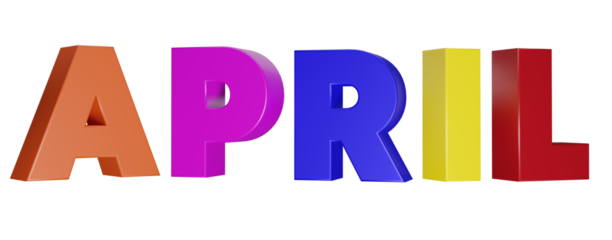 Colorful 3D Render of "APRIL" on Transparent Background