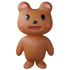 Bear front view clipart flat design icon isolated on transparent background, 3D render animal clipping path