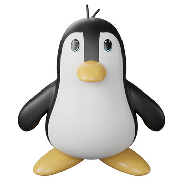 Penguin front view clipart flat design icon isolated on transparent background, 3D render animal clipping path