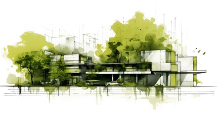 An environmentally conscious architectural project, green building design. The principles of sustainability, striving for efficient use of resources and minimal environmental impact. Generative AI