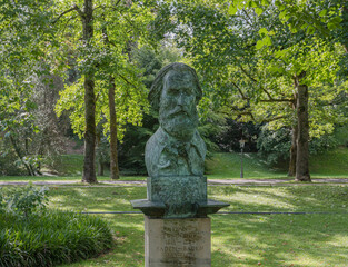 Bust of russian writer Ivan Turgenev in the park along lichtentaler allee, Baden-Baden, Baden-Wuerttemberg, Germany