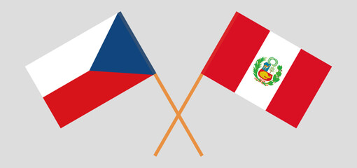 Crossed flags of Czech Republic and Peru. Official colors. Correct proportion