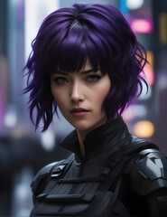 "High portrait of Motoko Kusanagi with a perfect face from the movie Ghost in the Shell. 🎬👩‍🦰"