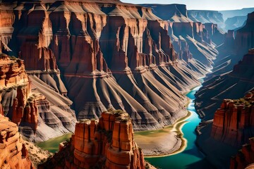A picture of a breathtaking canyon landscape with rugged cliffs and winding rivers