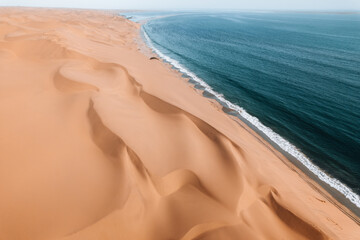 Aerial Drone, Where Desert Meets the Ocean, Sandwich Harbour, Namibia, Africa © Peter