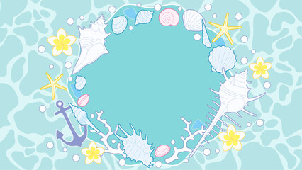 貝殻のリースと夏の海をイメージした背景