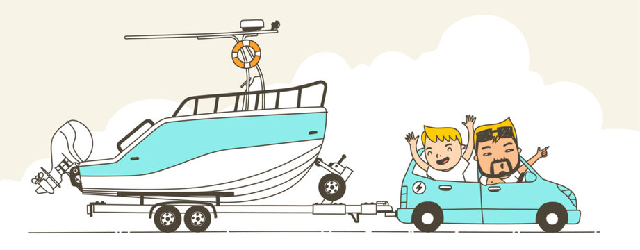 Car trip with family! Set off with a fishing boat on the trailer.
