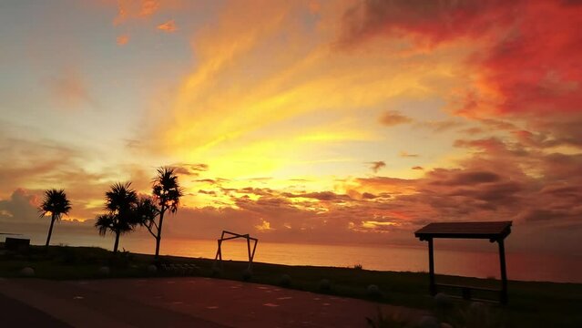 Driving into sunrise on south-link coast highway ,Taiwan.