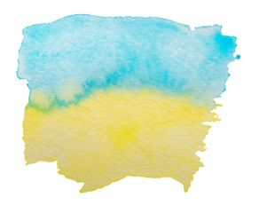 Abstract aquarelle color wet brush paint stroke striped element for printing. Colorful watercolor blue yellow hand drawn paper texture isolated stain on transparent background for text design, web. Uk