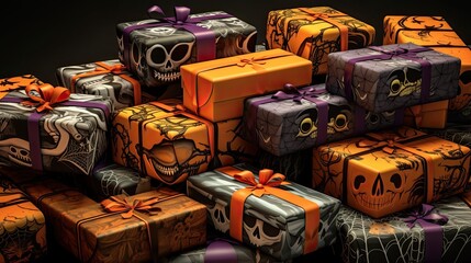 Halloween gift boxes with creepy craft designs and magical symbols. A unique and fun surprise.