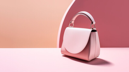 Chic Pink Leather Handbag on a Matching Pastel Background. Fashion Statement, Stylish Accessory, Copyspace.