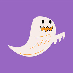 White cloth ghost . Halloween cartoon characters . Vector .