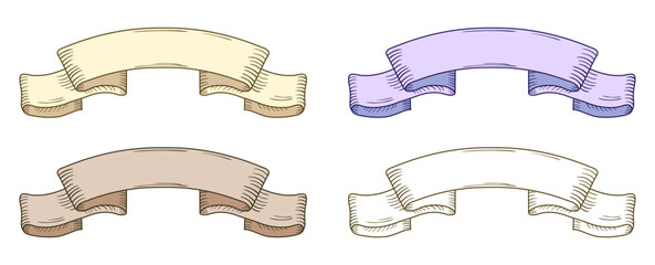 Collection retro ribbon various colors. Set vintage tape banner different color.