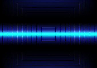 Blue horizontal glowing neon light with multiple square background