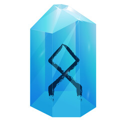 Crystal with Texture Rune Othilia. Curative Transparent Healing Quartz. Blue Clear Bright Gem. Magic Stone

