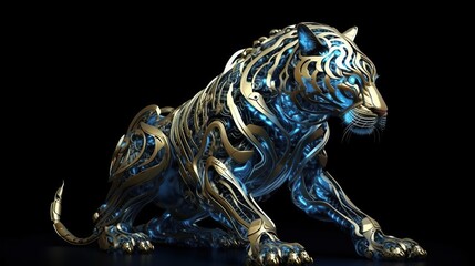 Tiger with cyborg design on black background