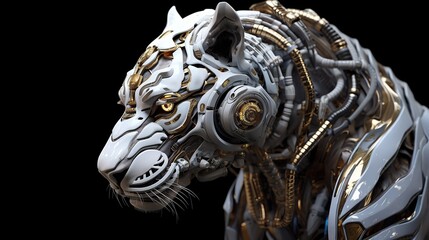 Tiger with cyborg design on black background