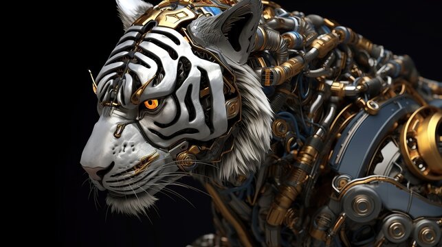 Tiger with cyborg design on black background