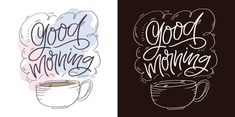 Cute hand drawn doodle lettering postcard about coffee. T-shirt design, mug print, tee design, lettering art.