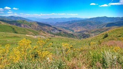 mountainside panorama of nature in armenia - obrazy, fototapety, plakaty