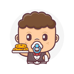 cute waiter baby cartoon with cookies