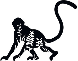 Monkey - Floral Animals Vector, Cut Stencil, Laser Cut