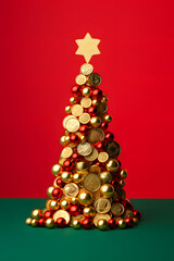 Conceptual photo of tree made of coins and dollars.