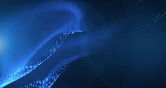 Abstract glowing wave from of particles and dots moves on a blue background, big data visualization, futuristic and digital background, 3D, 4K, seamless loop