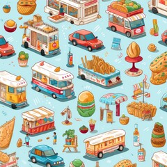 Naklejka premium Street Food Delight Pattern